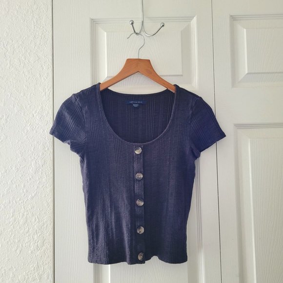 American Eagle Gray Charcoal Cotton Textured Ribbed Crop Top size xS - Picture 1 of 4